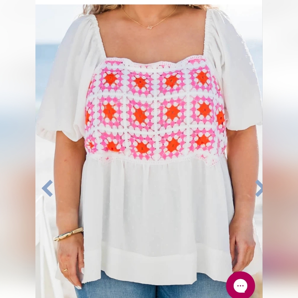 Women's White and Pink Crochet Top Chic Soul